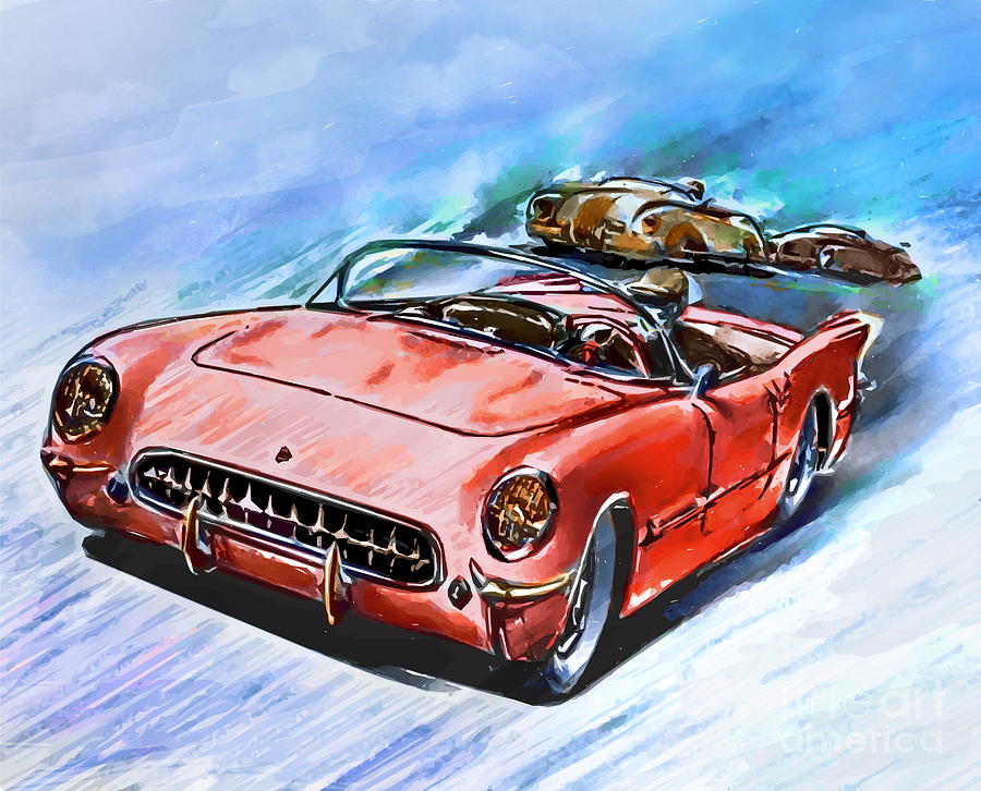 Vintage Painting - Chevrolet Corvette V8 1955  by Andrzej Szczerski