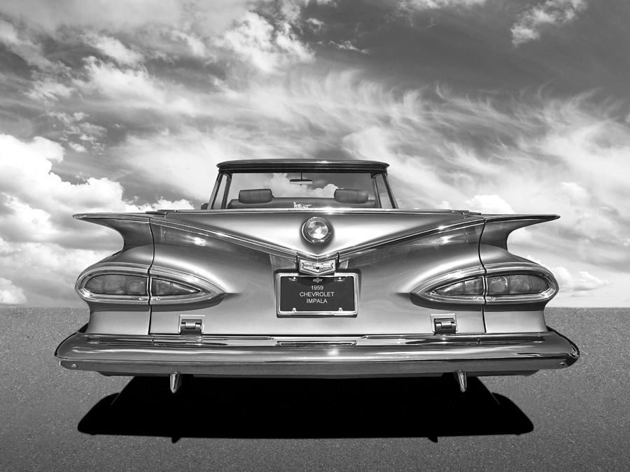 Chevrolet Impala 1959 in Black and White Photograph by Gill Billington