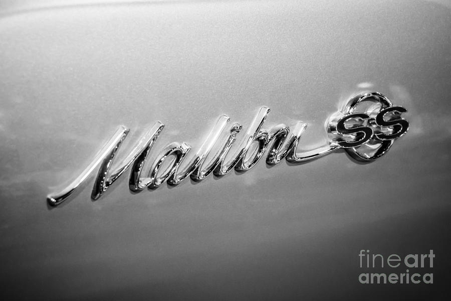 Black And White Photograph - Chevrolet Malibu SS Emblem Black and White Picture by Paul Velgos