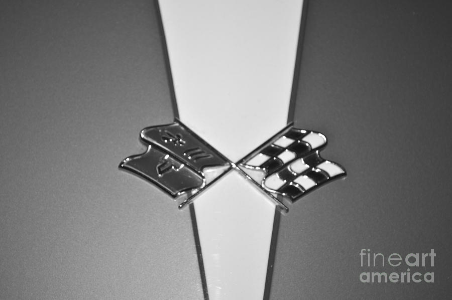Chevy Corvette Emblem in Black and White Photograph by Pamela Walrath