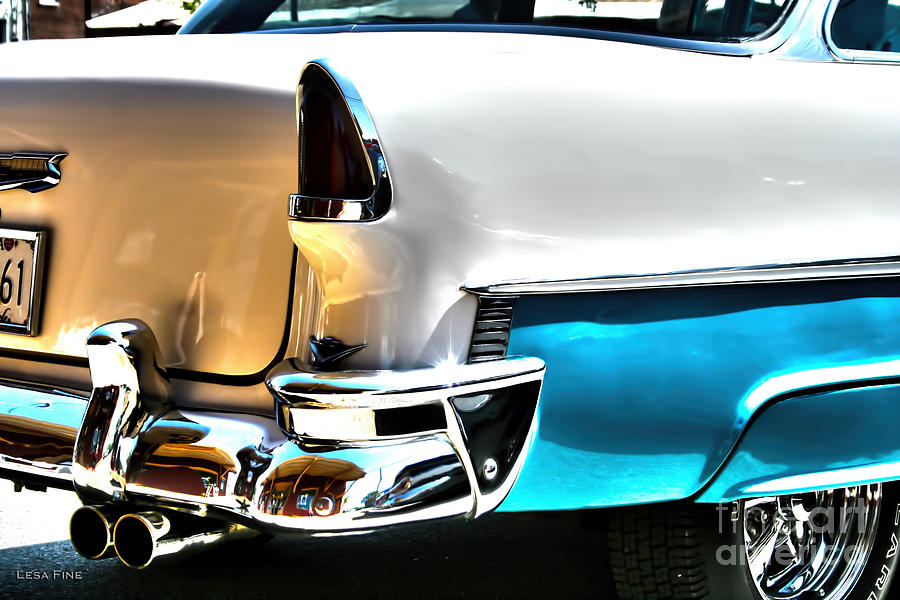 Car Photograph - Chevy Car Art Teal and White Rear End by Lesa Fine