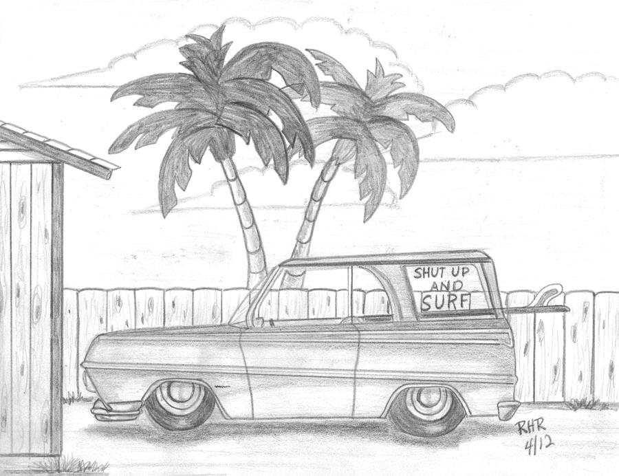 Chevy Wagon Drawing - Chevy Surf Wagon by Ray Ratzlaff