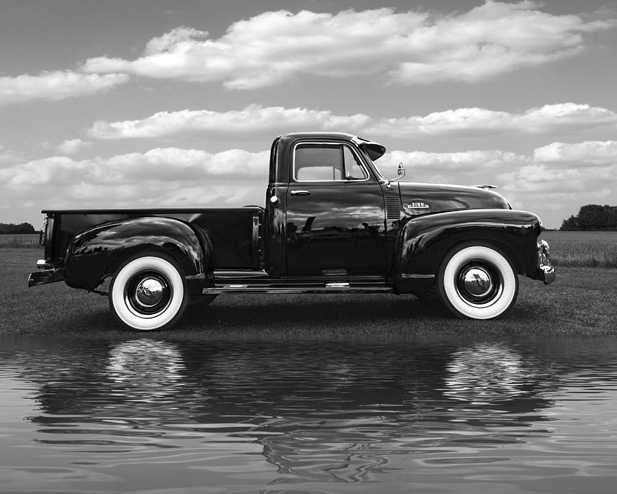 Chevy Truck By The Lake in Black and White Photograph by Gill Billington