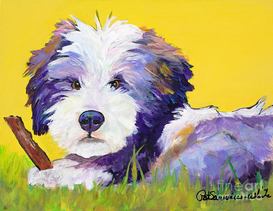 Dog Painting - Chew Stick by Pat Saunders-White