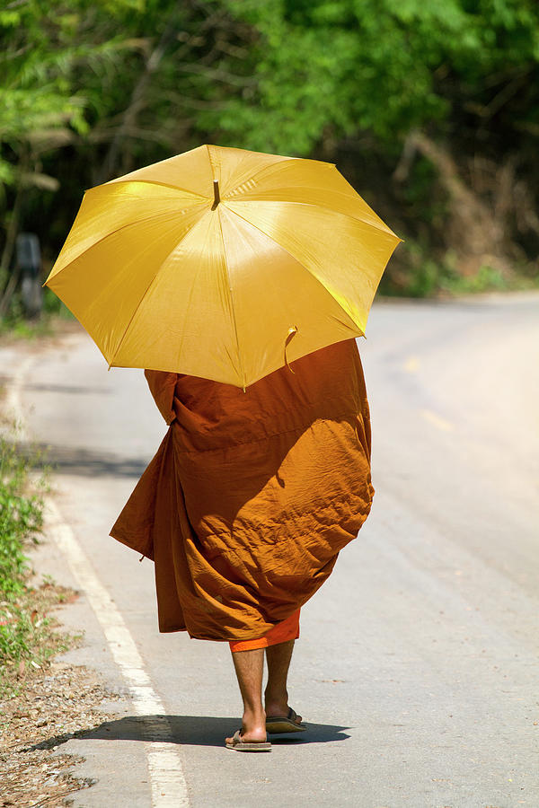 Umbrella Photograph - Chiangrai_monk On The Road by Jean-claude Soboul