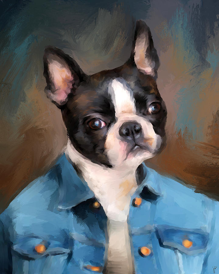 Chic Boston Terrier Painting by Jai Johnson
