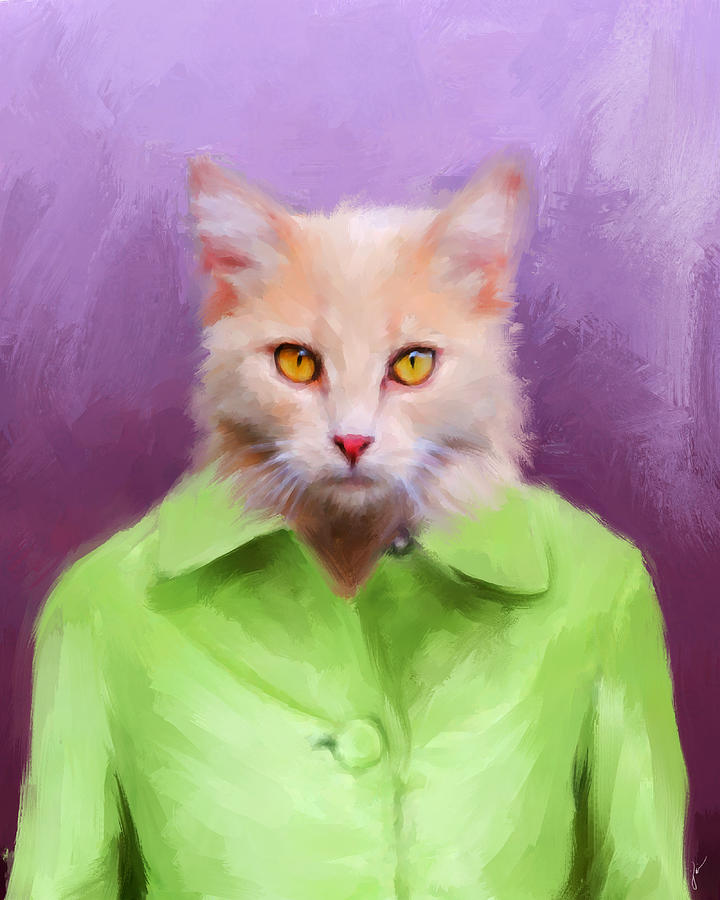 Chic Orange Kitty Cat Painting by Jai Johnson
