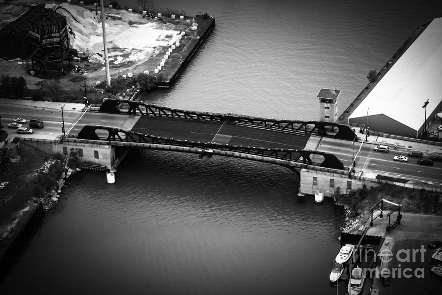 Chicago Photograph - Chicago 95th Street Bridge Aerial Black And White Picture by Paul Velgos