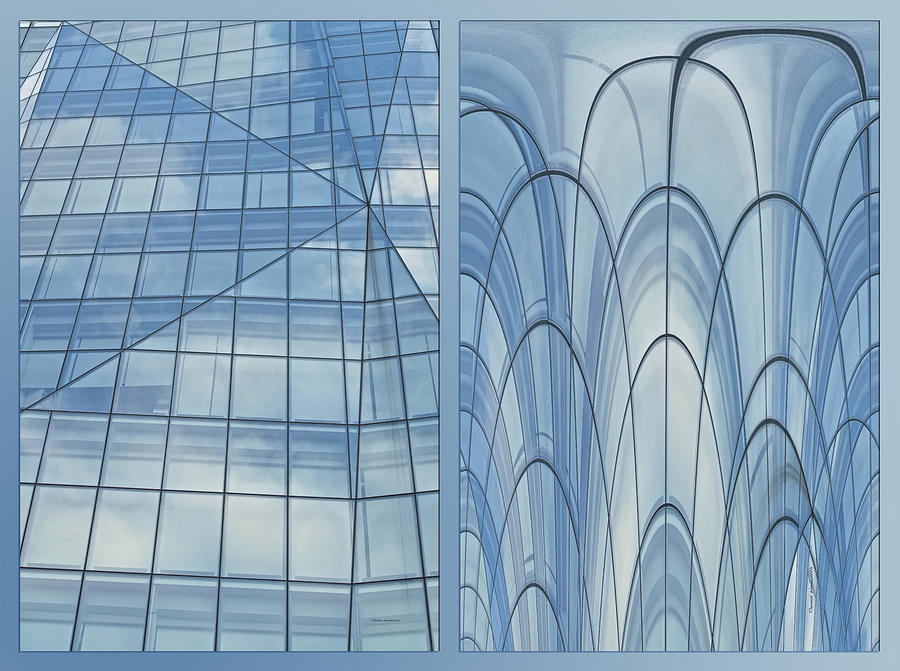 Chicago Abstract Before And After Blue Glass 2 Panel Photograph by Thomas Woolworth