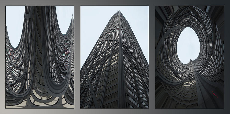 Chicago Abstract Before And After John Hancock SW Facades Triptych 3 Panel Photograph by Thomas Woolworth