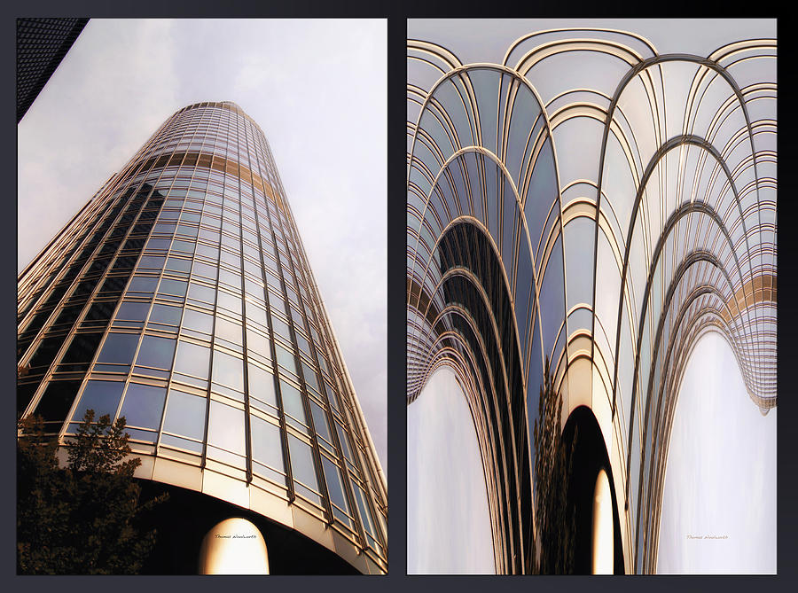 Chicago Abstract Before And After Sunrays On Trump Tower 2 Panel Photograph by Thomas Woolworth