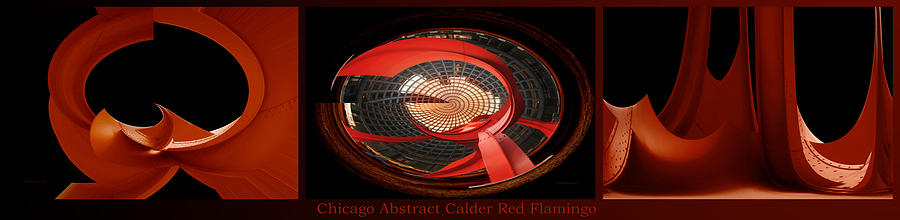 Chicago Abstract Calder Red Flamingo Triptych 3 Panel Photograph by Thomas Woolworth