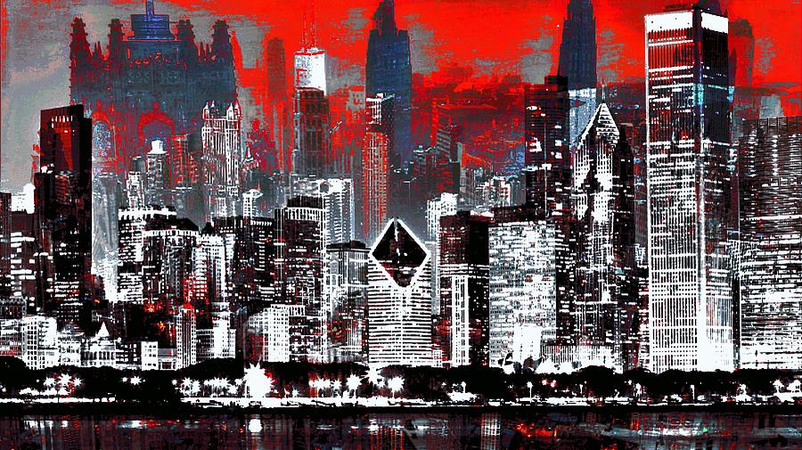 Chicago Abstract Red Digital Art by Lynda Payton
