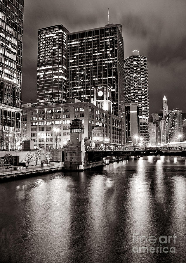 Across the Chicago River at Night Photograph by Brett Maniscalco