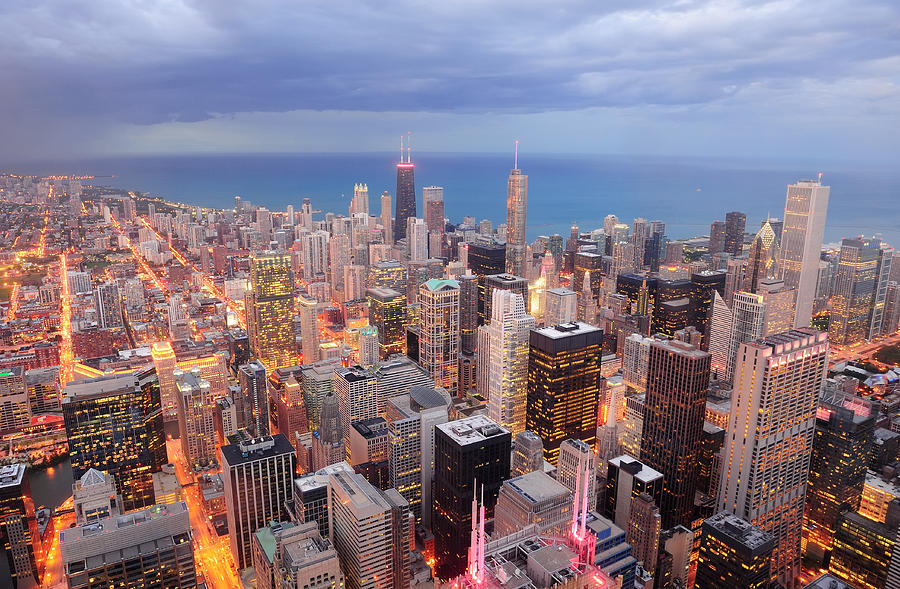 Chicago aerial view at dusk Photograph by Songquan Deng