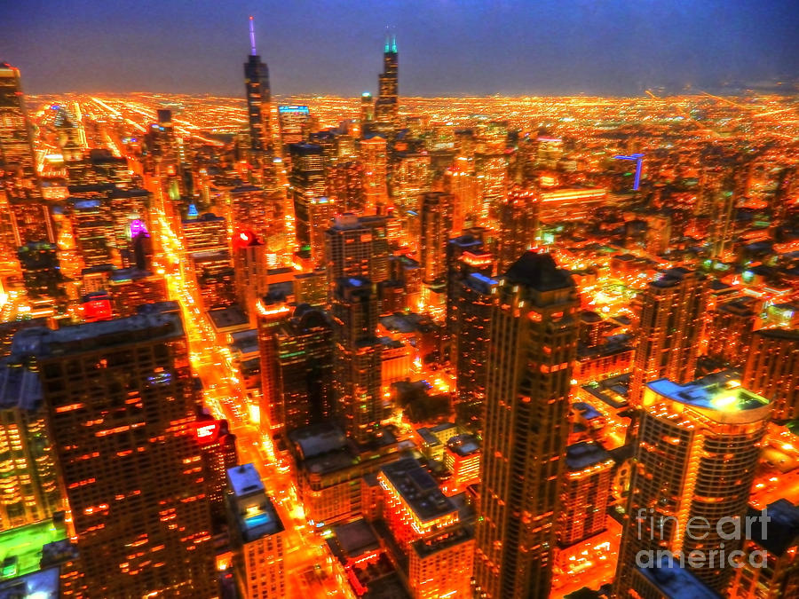 Chicago Photograph - Chicago at Night by Bibhash Chaudhuri