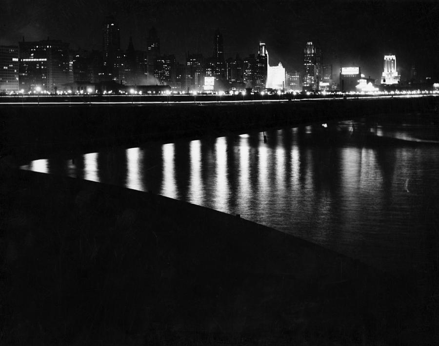 Chicago At Night Photograph by Underwood Archives