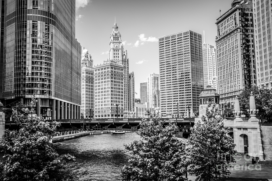 Chicago At Wabash Bridge Black And White Picture Photograph