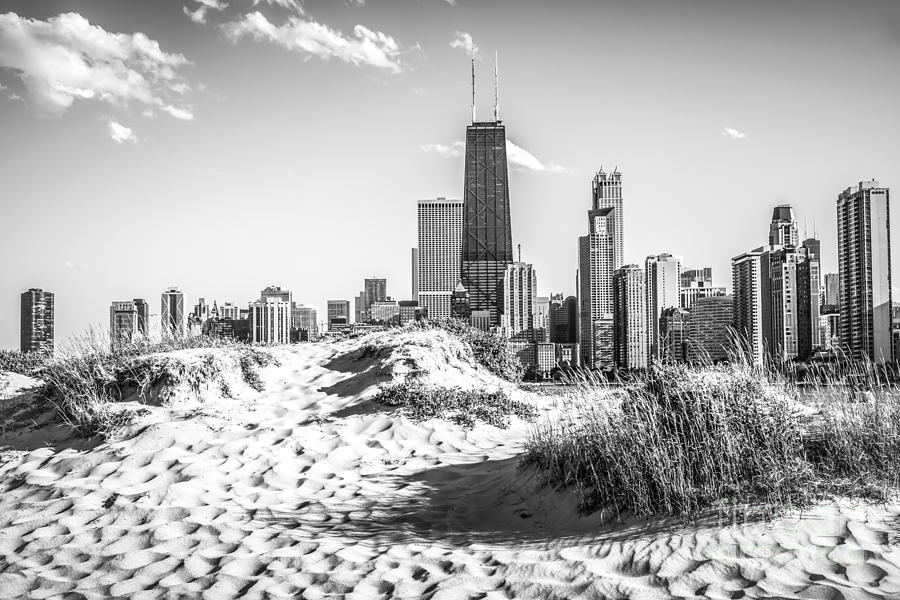 Chicago Photograph - Chicago Beach and Skyline Black and White Photo by Paul Velgos