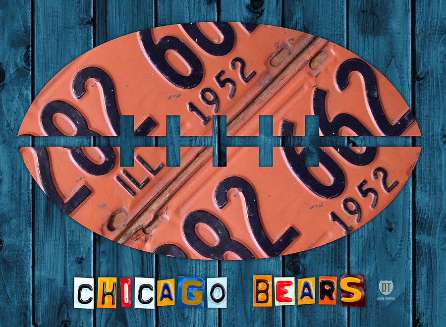 Chicago Mixed Media - Chicago Bears Football Recycled License Plate Art by Design Turnpike