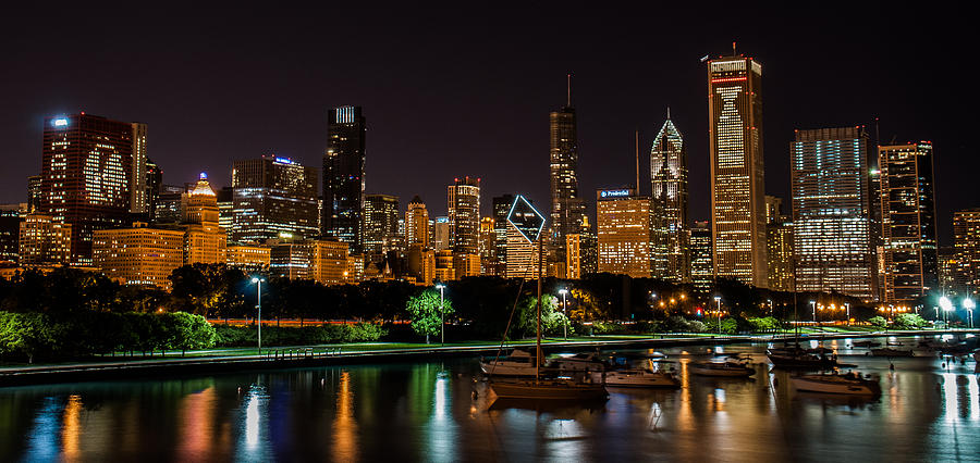 Chicago Blackhawks and Bears stained Captain Morgans skyline