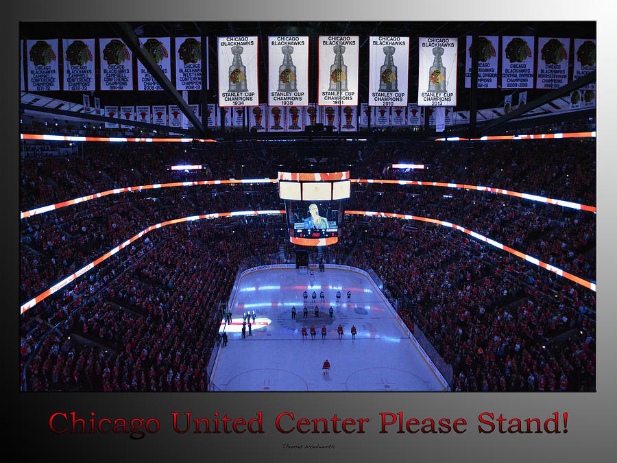 Stan Mikita Photograph - Chicago Blackhawks Please Stand Up With Red Text SB by Thomas Woolworth