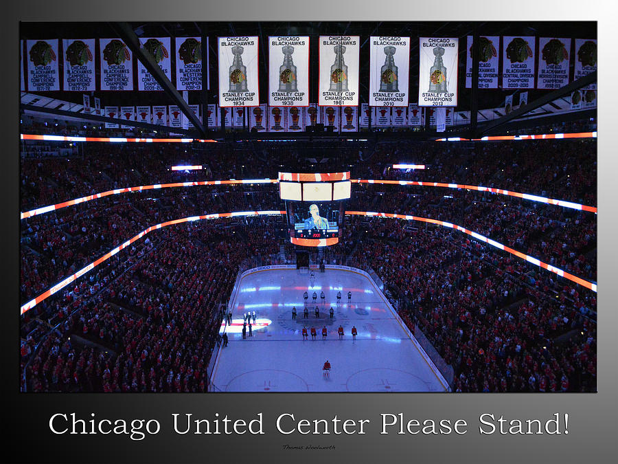 Stan Mikita Photograph - Chicago Blackhawks Please Stand Up With White Text SB by Thomas Woolworth