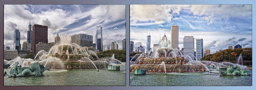 Chicago Photograph - Chicago Buckingham Fountain 2 Panel Looking West And North by Thomas Woolworth