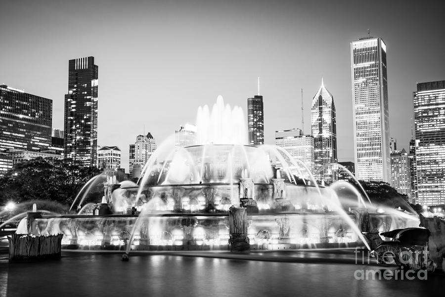 Chicago Buckingham Fountain Black And White Picture Photograph