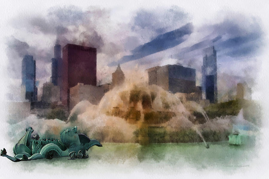 Chicago Photograph - Chicago Buckingham Fountain Mixed Media 01 by Thomas Woolworth