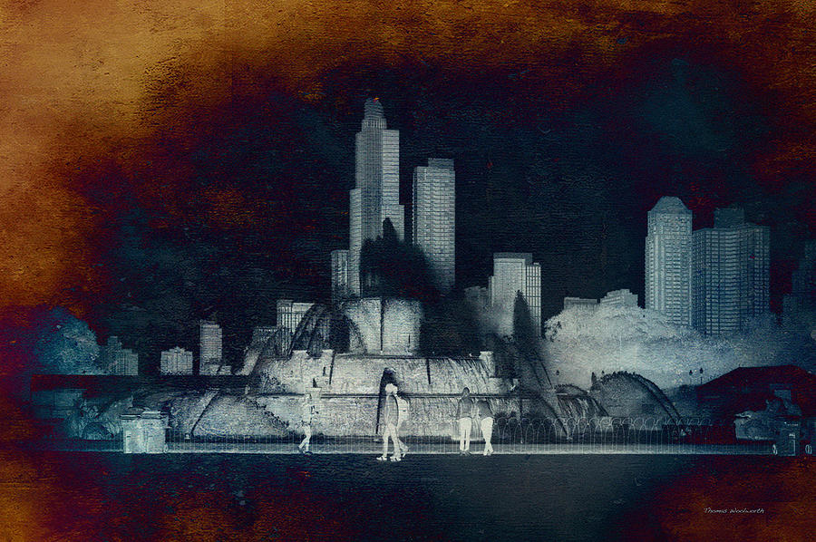 Chicago Photograph - Chicago Buckingham Fountain Northside Textured by Thomas Woolworth