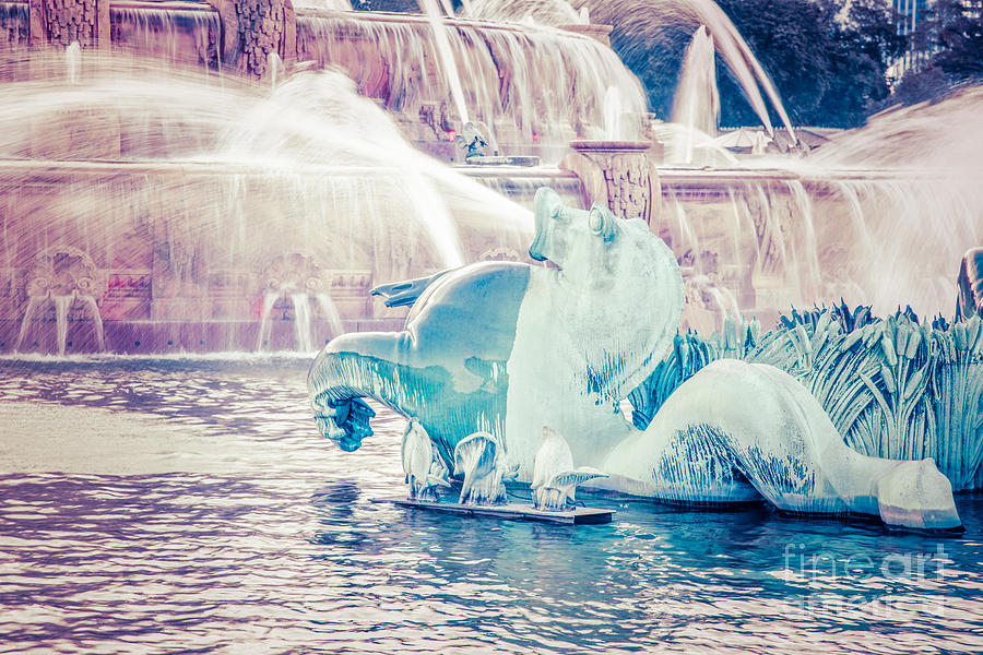 Chicago Buckingham Fountain Seahorse Retro Picture Photograph by Paul Velgos