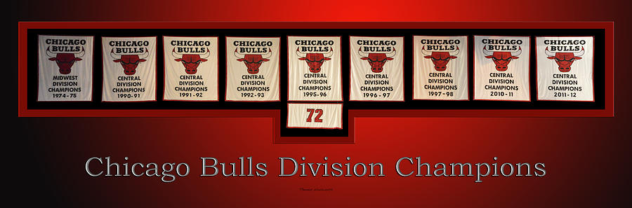Michael Jordan Digital Art - Chicago Bulls Division Champions Banners by Thomas Woolworth