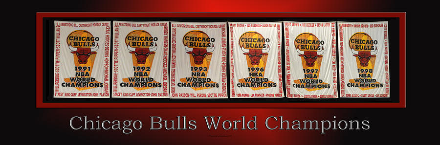 Michael Jordan Photograph - Chicago Bulls World Champions Banners by Thomas Woolworth