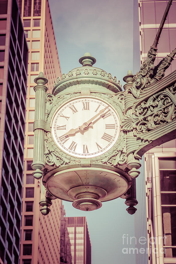 Chicago Clock Retro Photo Photograph by Paul Velgos
