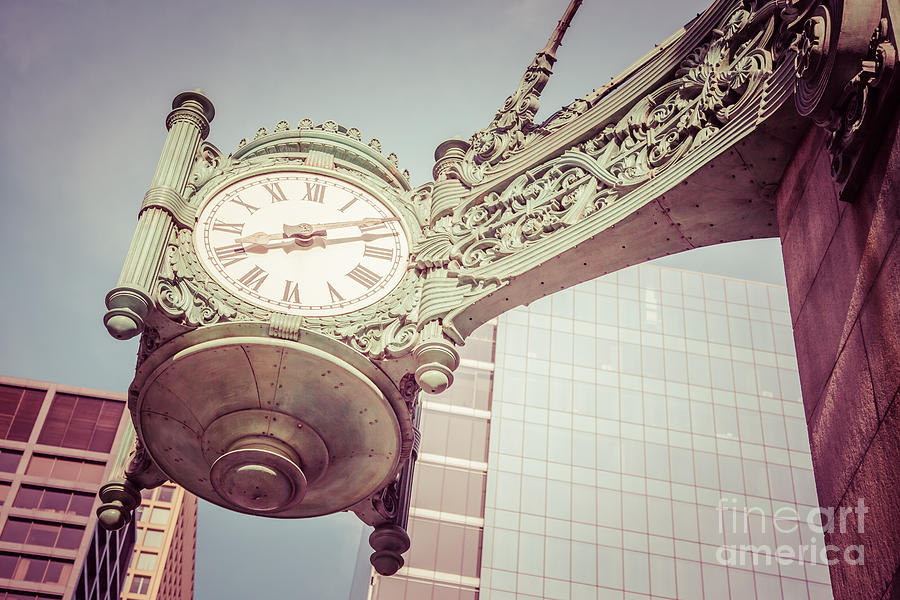 Chicago Clock Vintage Photo Photograph by Paul Velgos