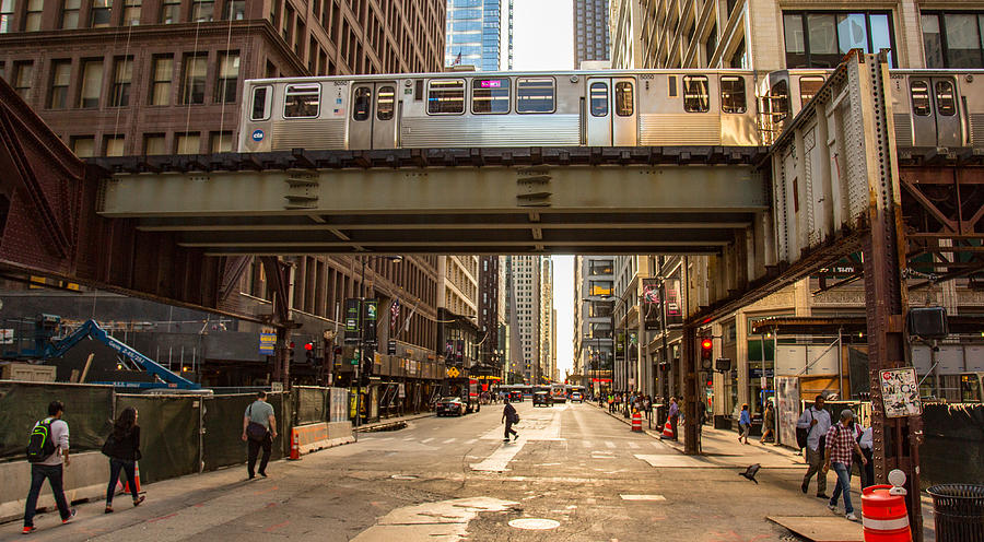 Chicago Downtown with Elevated Train Photograph by Steve Whiston - Fallen Log Photography