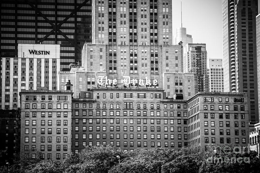 Chicago Drake Hotel In Black And White Photograph