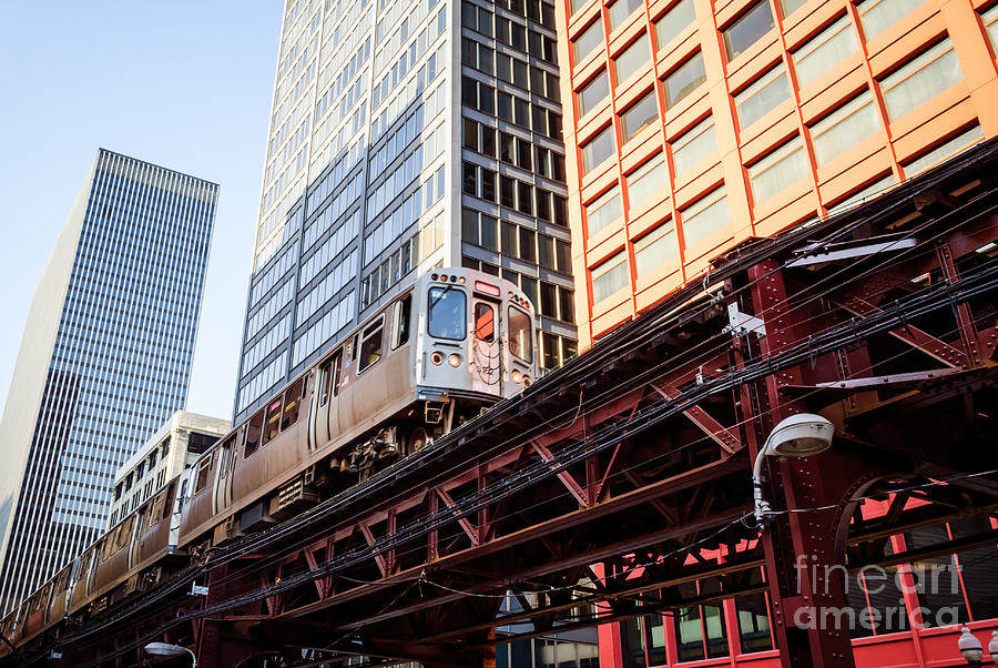 Chicago Photograph - Chicago Elevated L Train with Downtown Buildings by Paul Velgos