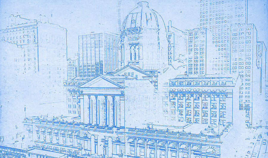 Chicago Federal Court 1961 Blueprint Digital Art by MotionAge Designs