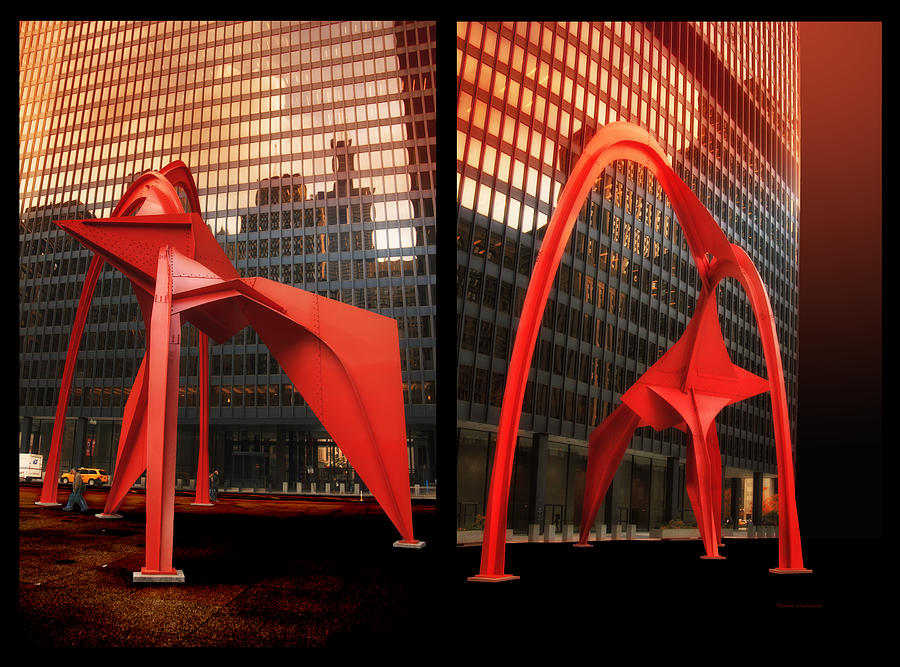 Chicago Flamingo Structure 2 Panel Vertical Photograph by Thomas Woolworth