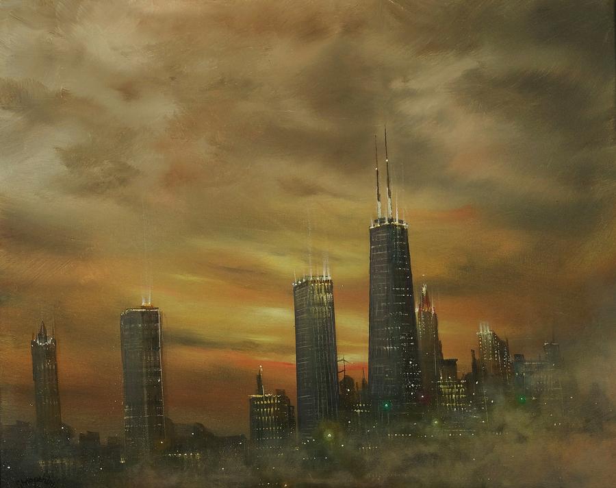 Chicago Fog Painting by Tom Shropshire