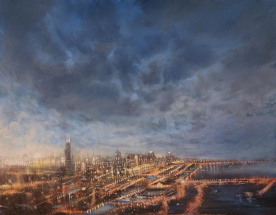 Chicago From Above Painting by Tom Shropshire