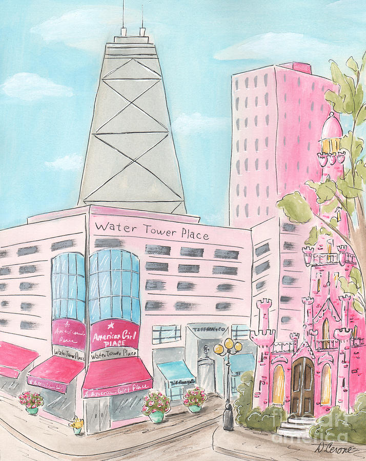 Chicago Girl Water Tower Place Painting by Debbie Cerone