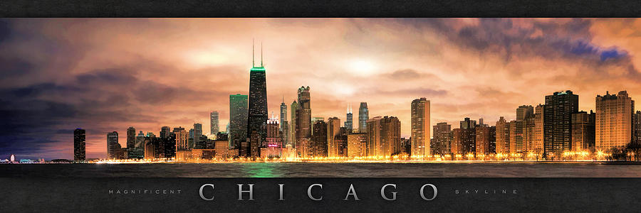 Chicago Gotham City Skyline Panorama Poster Painting by Christopher Arndt