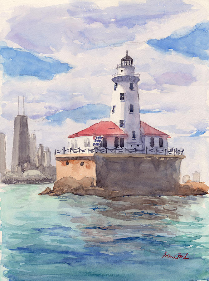 Chicago Painting - Chicago Harbor Light by Max Good
