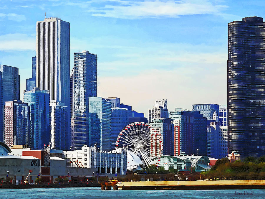 Chicago Photograph - Chicago IL - Chicago Skyline and Navy Pier by Susan Savad