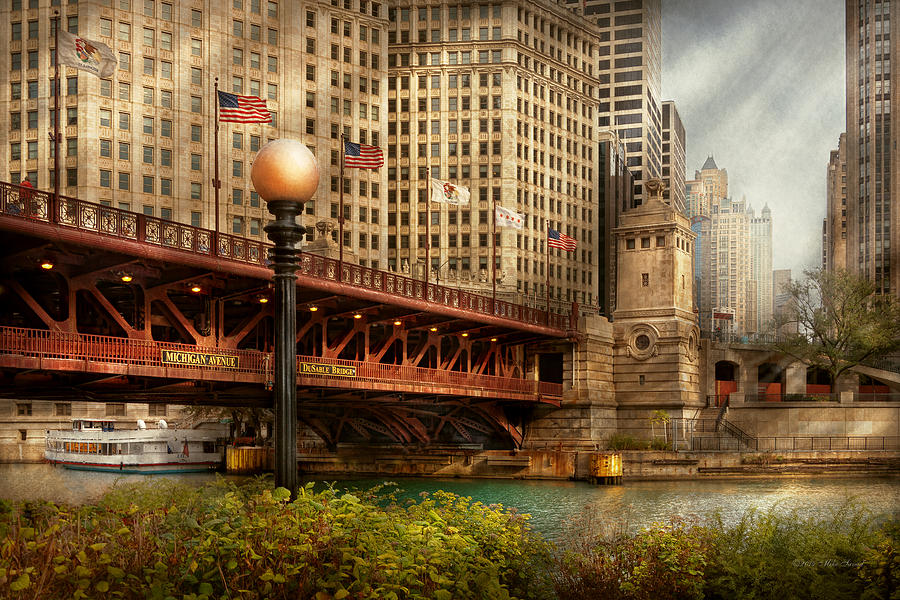 Chicago IL - DuSable Bridge built in 1920 Photograph by Mike Savad