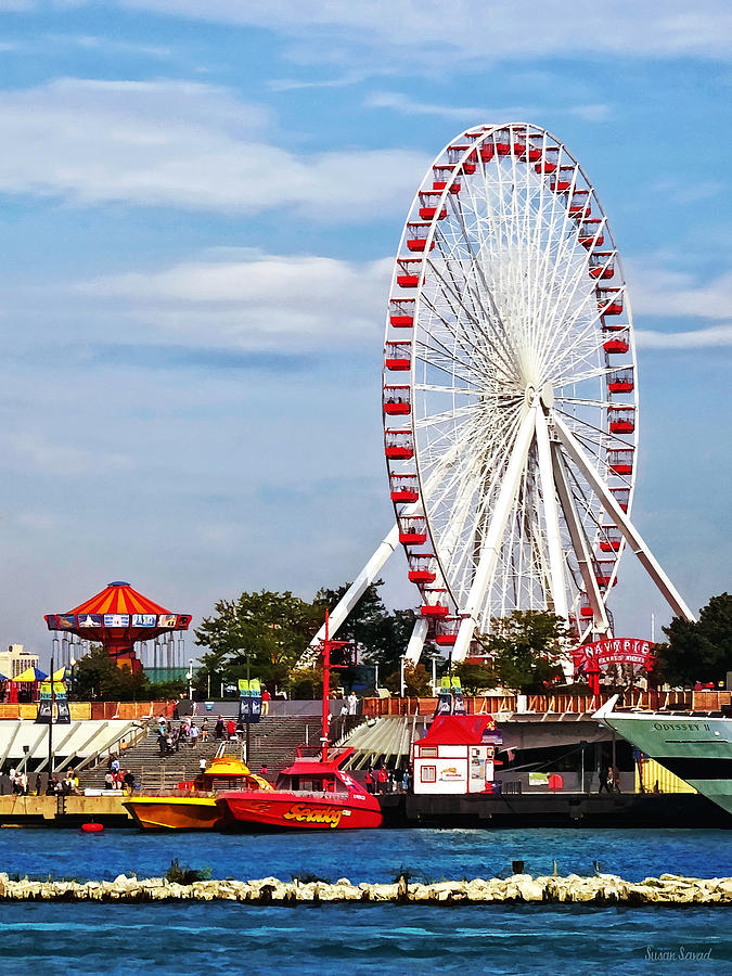 Chicago Photograph - Chicago IL - Ferris Wheel at Navy Pier by Susan Savad