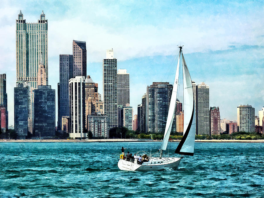Chicago Photograph - Chicago IL - Sailboat Against Chicago Skyline by Susan Savad